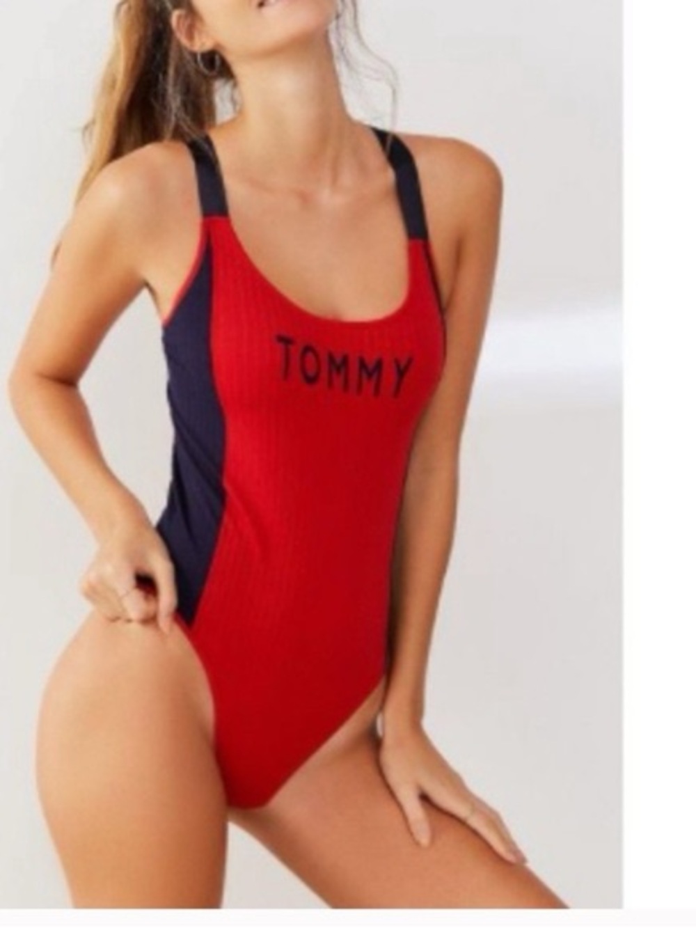 Tommy Hilfiger Red and Navy Ribbed Logo Tank
